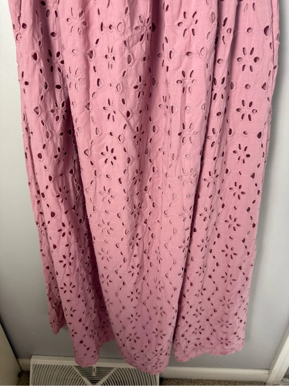 Eloquii Woman’s Eyelet Detain Tie Front Puff Sleeve Maxi Dress SZ 16 Pink Mauve - Picture 5 of 10